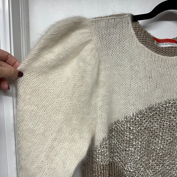 Castel Vetrano Angora Rabbit Hair Vintage Mixed Media Puff Sleeve Sweater S/M - Picture 5 of 10